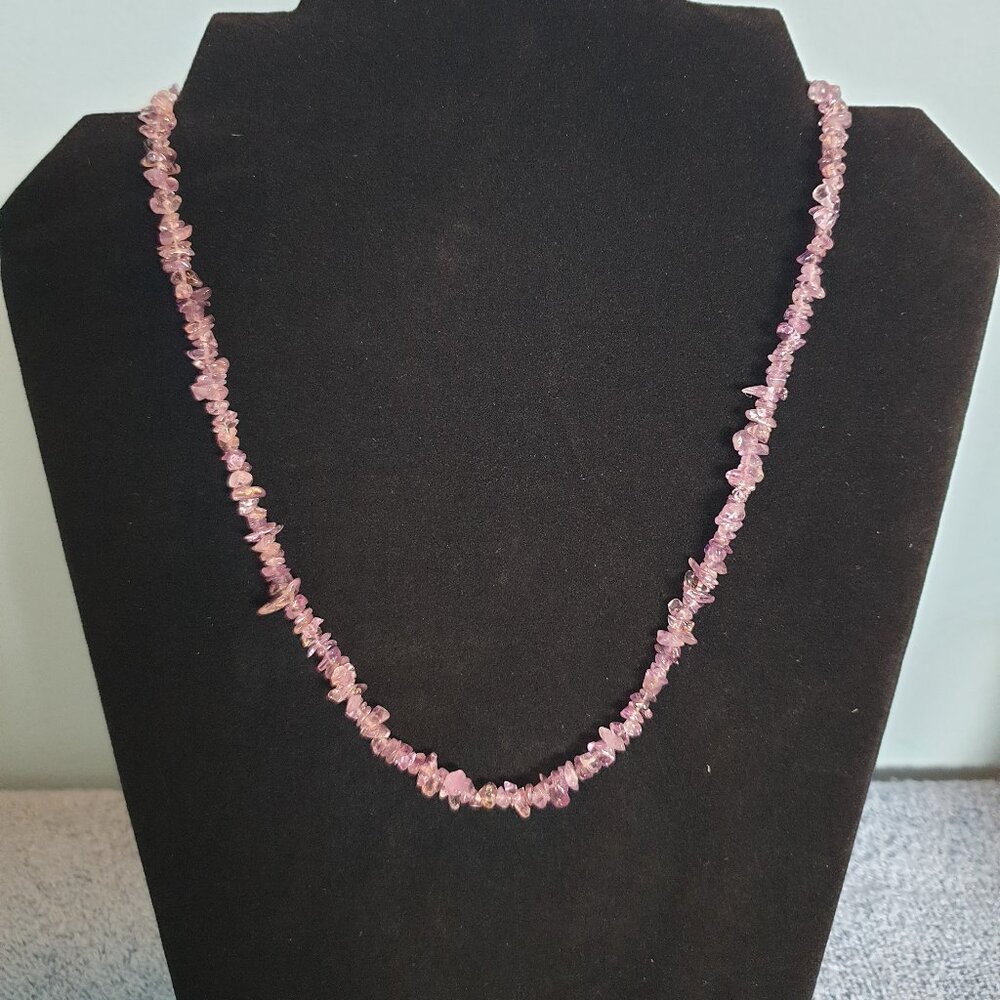Vintage Sterling Silver 7mm Natural Amethyst Chips Necklace